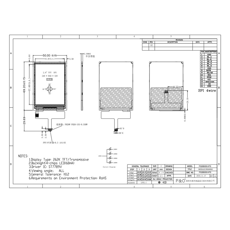 Polcd 40 Pin Dokunmatik Ekran LCD Ekran 240x320, MCU FPC 2.8 İnç TFT LCD Dokunmatik Panel
