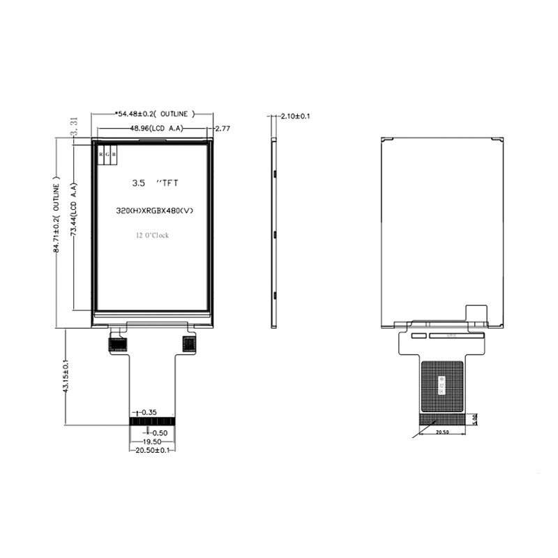 Polcd 320x480 Spi 3.5 İnç LCD Ekran Paneli 450cd/m2 Ticari için