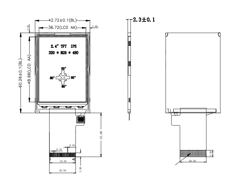 Polcd 350 Nit 2.4 İnç Tft Dokunmatik Ekran 240x320 48.96mm MCU RGB arayüzü LCD Ekran