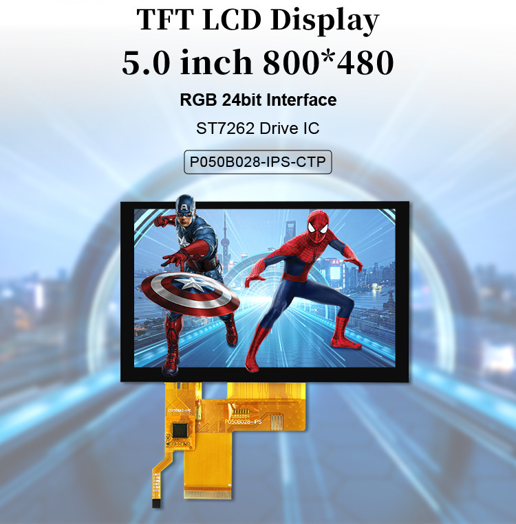 5 Inch Tft LCD Kapasitatif Dokunmatik Ekran Yüksek Parlaklık 800x480 Çözünürlük Rgb Arayüzü Ips