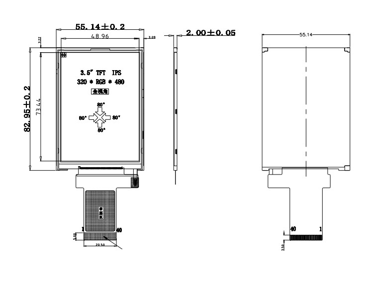320x480 3.5 Inch Tft LCD Ekran 18 Bit Paralel Rgb Arayüzü Küçük Boyut