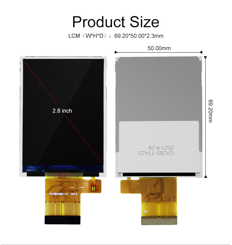 Polcd Renkler 265K 2.8 inç TFT Modülü 57.6mm Normalde Beyaz SPI arayüzü Lcd tft Modülü