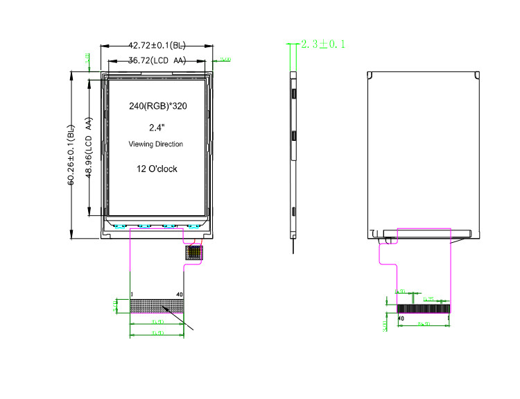 Polcd ST7789V 2.4 Inch Tft Display 12 0'CLOCK 240x320 tft LCD Panel Ekranı
