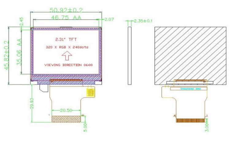 Polcd Color 262K 2.31 Inch Square Screen 300 Nit 320x240 tft ekran LCD