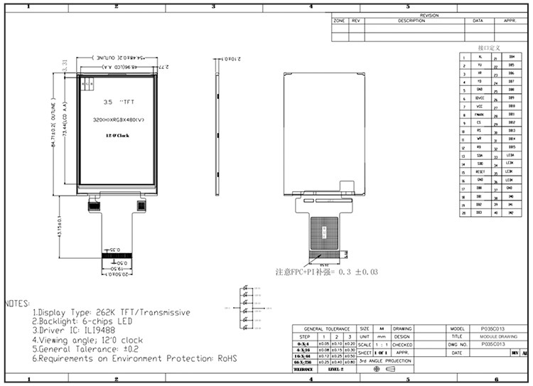 Polcd 320x480 3.5 Inch TFT Panel Spi 8 / 9 / 16 / 18 Paralel Arayüzlü LCD Ekran
