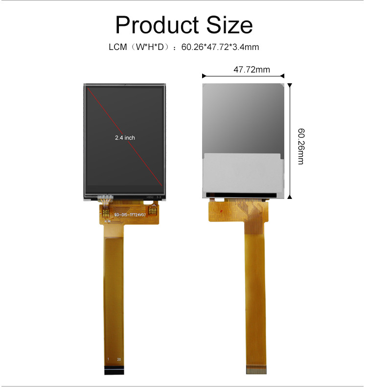 Polcd Siyah 8080 MCU 2.4 İnç Tft Ekran 8 Bit 2.4 Tft Spi 240x320