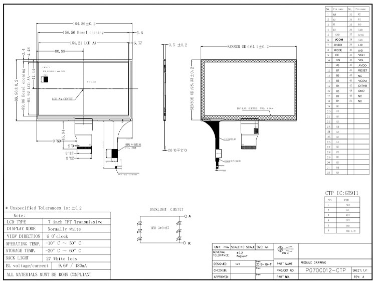 Polcd 7' Tft LCD Panel 800x480 Kapasitatif Dokunmatik Ekran RGB arayüzü 7 inç LCD Modülü Ekranı