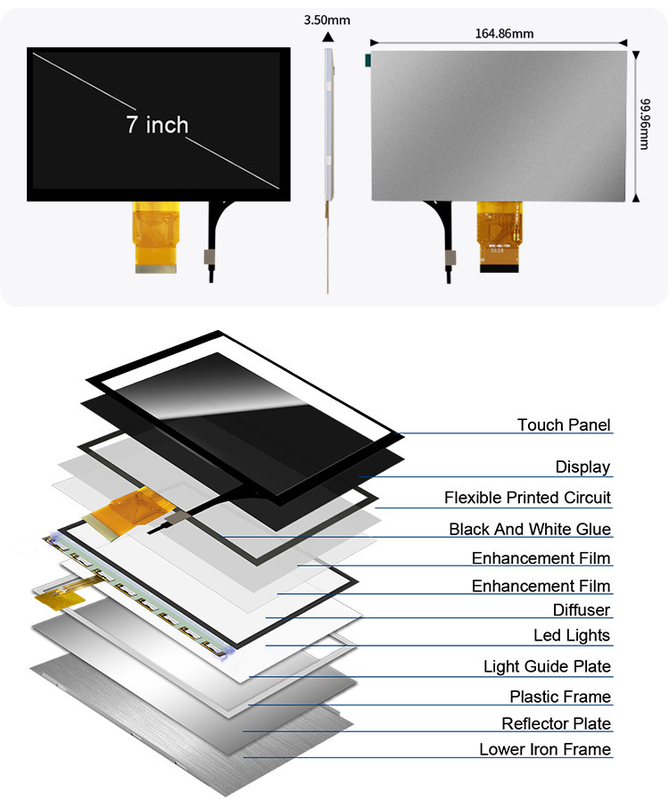 Polcd 7' Tft LCD Panel 800x480 Kapasitatif Dokunmatik Ekran RGB arayüzü 7 inç LCD Modülü Ekranı