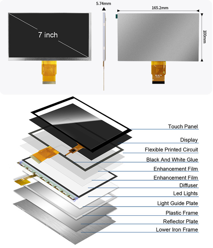 Polcd 7 inç Tft Modülü 800X480 Yüksek Parlaklık IPS Ekranı RGB Arayüz Kapasitif Dokunmatik Panel 7 