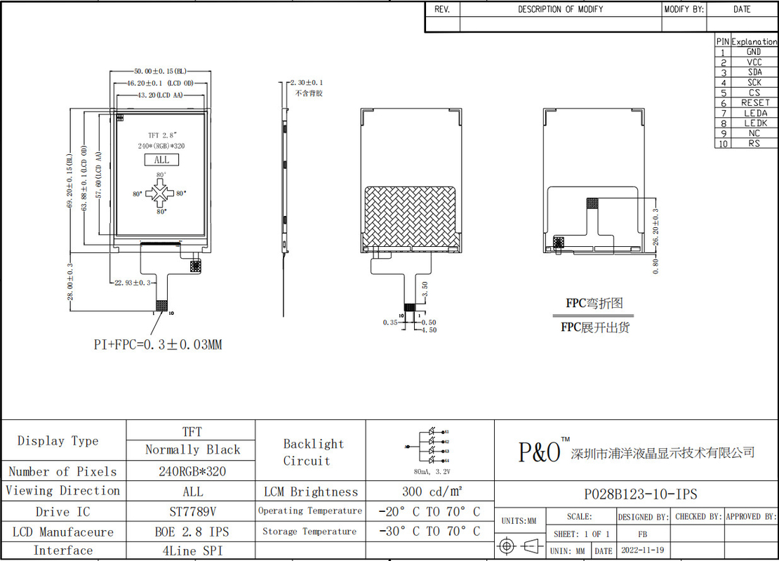 Polcd Küçük LCD 2.8' 240x320 Endüstriyel IPS Renkli Ekran Tam Görünüm 2.8 inç Paralel Port TFT LCD Ekranı