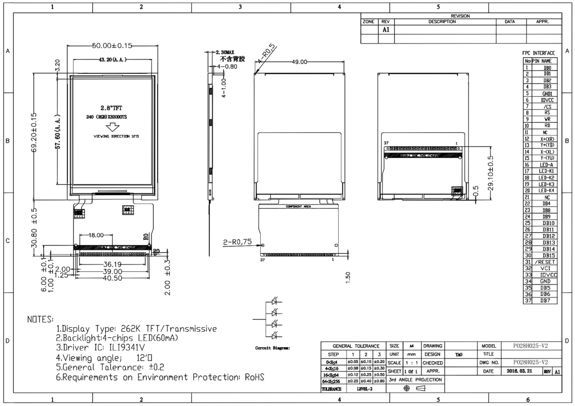 Polcd 300 Parlaklık 240X320 2.8 İnç Lcd Tft Ekran ILI9341V Tıbbi LCD Ekran