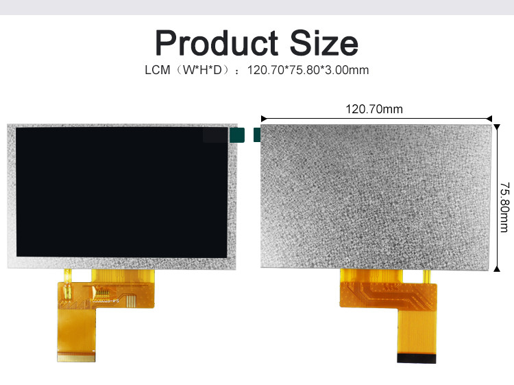 Polcd 5 Inch TFT Ekranı 800x480 RGB 24 Bit Arayüzü IPS Tam Görünüm Köşesi Yüksek Kontrastlı LCD Modülü