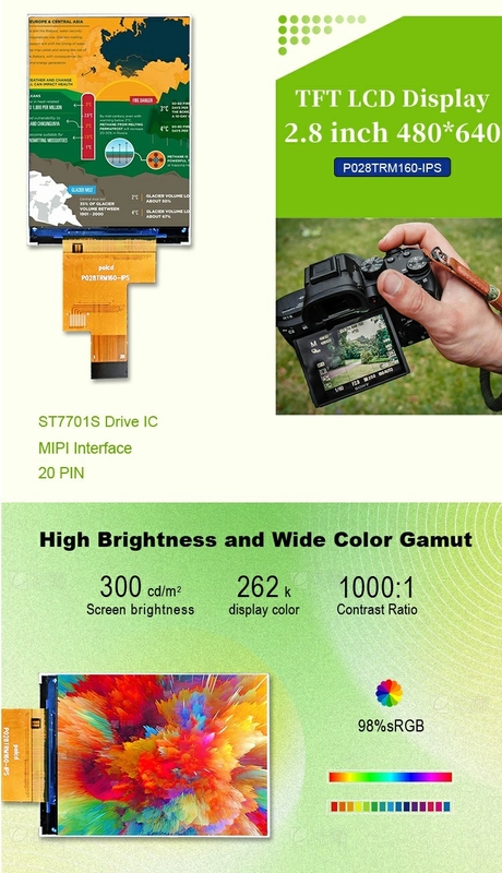 Polcd 2.8 Inch IPS Tüm Görme açısı TFT 480 * 640 Çözüm 20 Pin ST7701S ic LCD Ekran Modülü