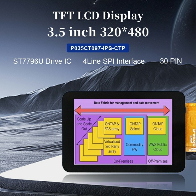 Polcd Yüksek Kontrast oranı 3.5 Inch LCD Ekran Yüksek Parlaklık 320x480 Kapasitatif Dokunmatik Panel Tft LCD Ekran