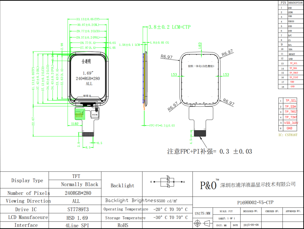 Polcd 1.69 İnç 240x240 Ips Lcd ST7789V Küçük Lcd Dokunmatik Ekran 4 Satır SPI