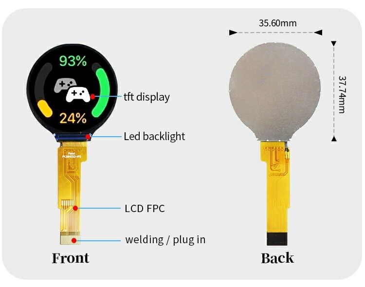 Polcd 1.28 inç 1.28' Yuvarlak Renkli Dairesel TFT Ekran 240x240 LCD GC9A01 Sürücü IPS LCD Modülü