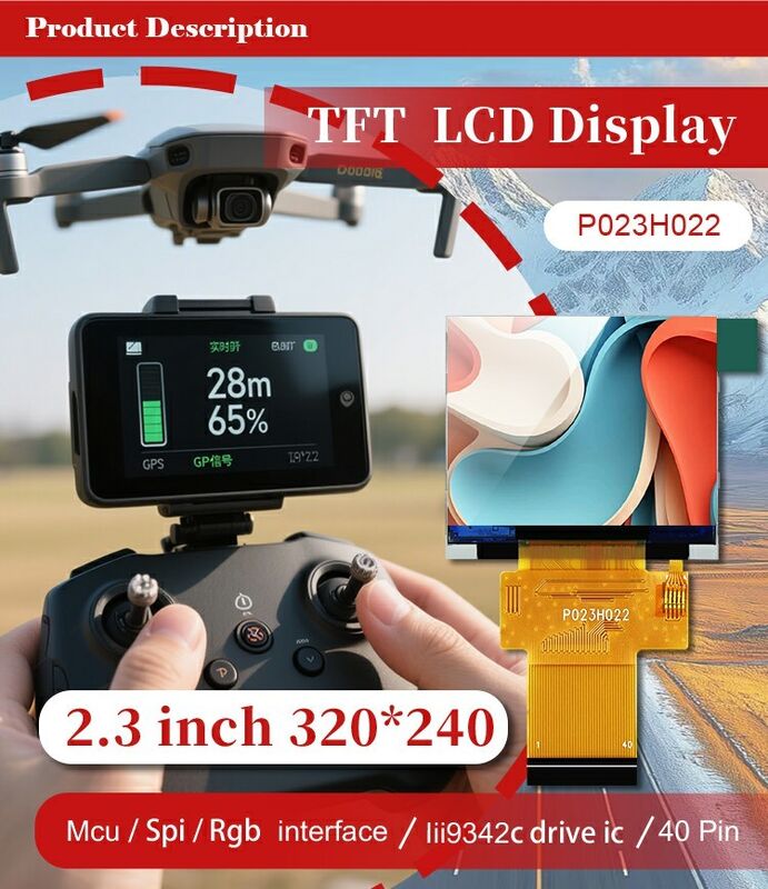 Polcd Siyah 320*240 RGB TFT Ekranı 18 Bit Yüksek Parlaklık 2.31 inçlik LCD Panel