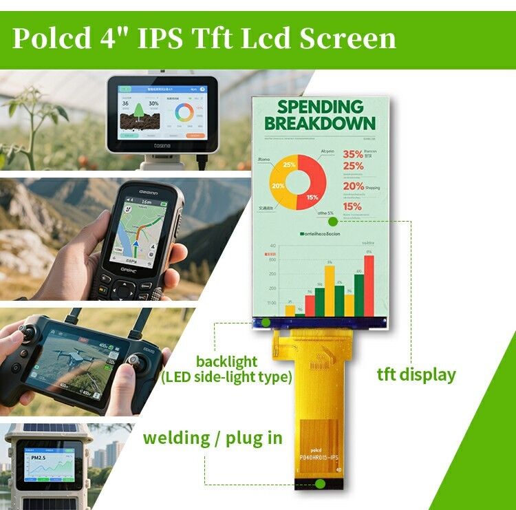 Polcd 4 Inch LCD 480*800 RGB Arayüzü IPS Görüntüleme Ekranı Endüstriyel Alan için Küçük Boyutlu LCD Ekranı