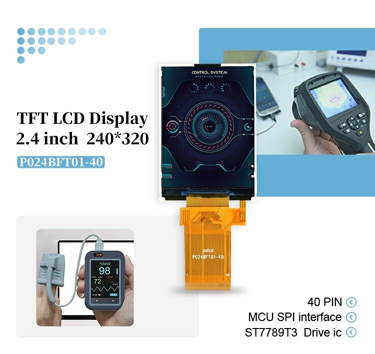 Polcd 2.4 Inch TFT 240*320 Mcu Spi Arayüzü Güneş Işığı Okulabilir Transflektif Teknoloji LCD Ekranı