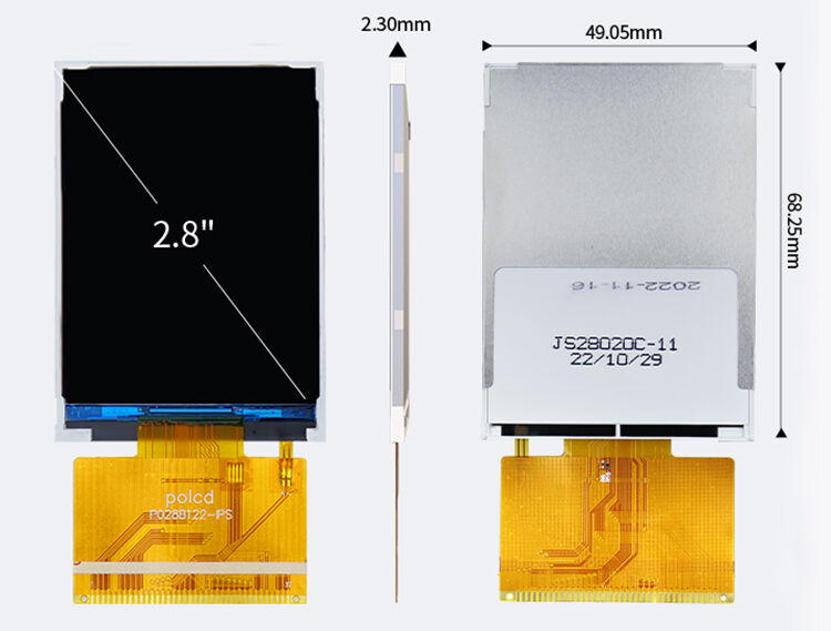 Polcd Small 2,8 inç 240x320 QVGA Yüksek Parlaklık 300nit SPI arayüzü IPS TFT ekran