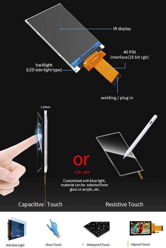 Polcd Özel 3.5 inç LCD Ekran Paneli RGB arayüzü 320*480 IPS Dokunmatik Ekran 3.5