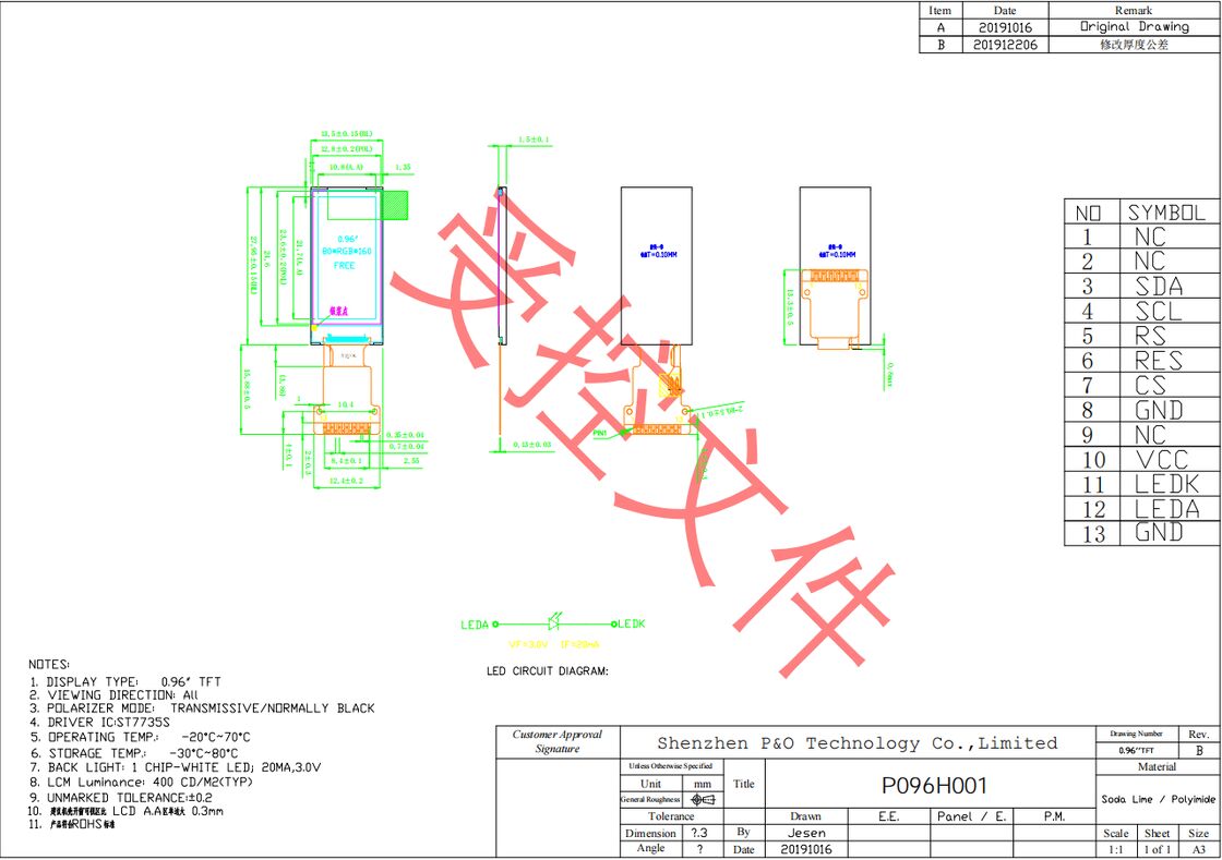Polcd 0.96 İnç LCD Tedarikçisi 80*160 SPI Arayüzlü IPS Görüntüleme Açılı Özel FPC TFT Ekran Modülü