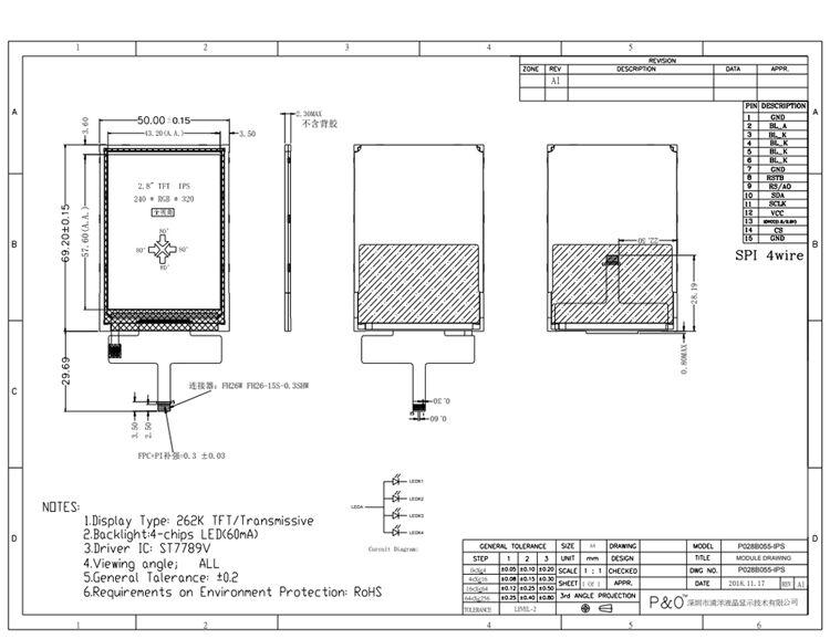 Çeşitli Uygulamalar için Polcd 2.8-Inch Çözünürlük 240*320 Spi Arayüzü TFT Grafik LCD Ekran Modülü