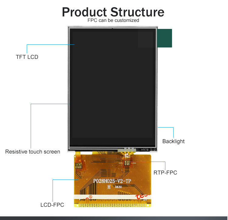 Polcd 2.8 inç 240 * 320 QVGA MCU 16 bit TFT LCD Ekran Modülü 37Pin LCD Ekranı Dokunmatik Panel