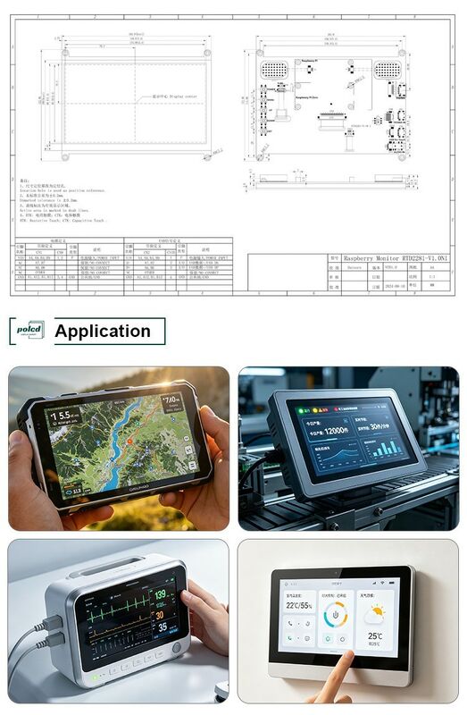 Polcd Yüksek Parlaklık 7 Inch 1024x600 RGB LCD Drive Board RTD2281 Endüstriyel Dış Görüntüleme için Ses Hoparlörü
