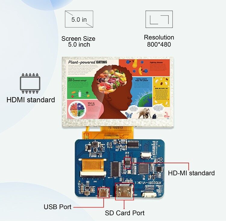 Polcd RTD2281 LCD Sürücü Tablosu 5 Raspberry Pi için 4.3 Inch HDM-I 800x480 Dokunmatik Ekran TFT Ekran Modülü
