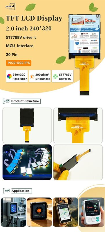 Polcd 2 inç 240*320 IPS Ekran Yansıtmalı ST7789V 300 nit 20 pin MCU arayüzü TFT LCD Modül Ekran