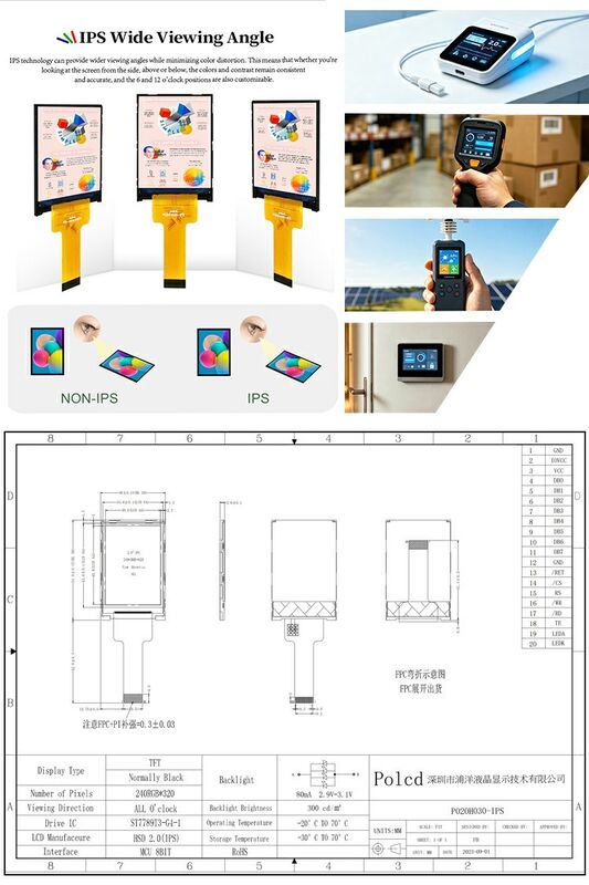 Polcd Sıvı Kristal Ekran 2.0 Inç Mini Tam Renkli ST7789 MCU IPS Tam Köşeli Görünüm 240x320 TFT LCD Modülü