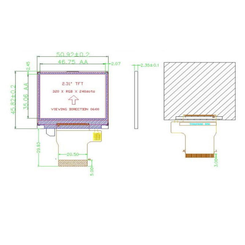 Polcd 8080 MCU 16 Bit 320 X 240 Ekran ILI9342C Medikal LCD Ekran 300 Nit