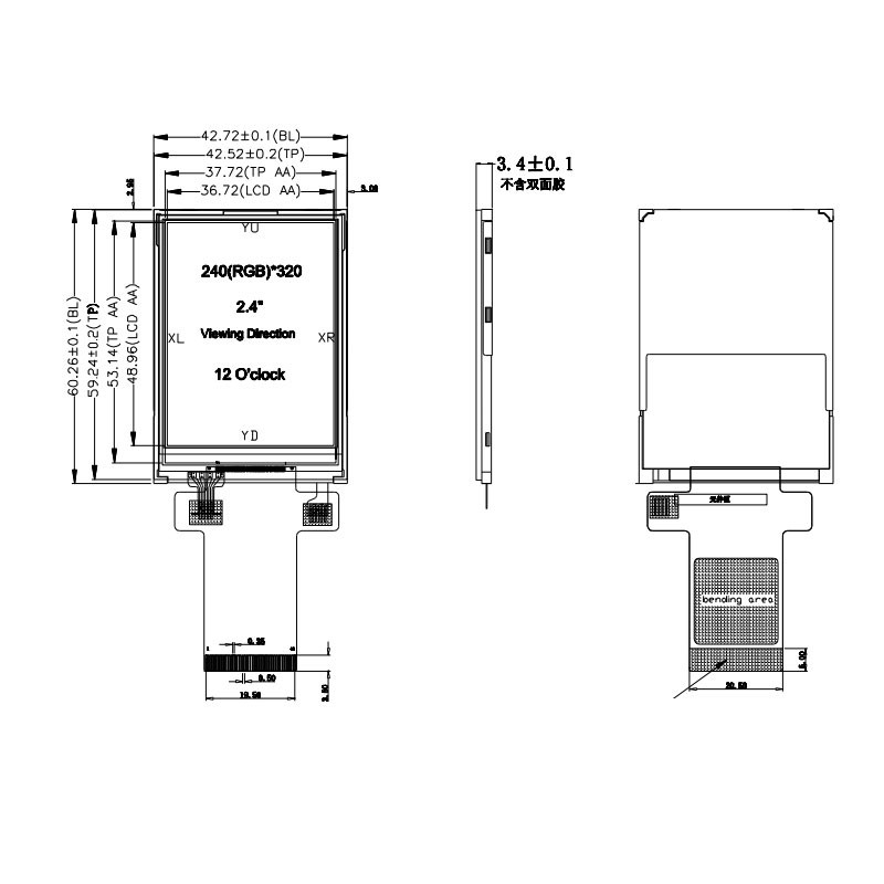 Polcd 350 Nit 16 Bit Tft Lcd Ekran ILI9341V 2.4 İnç Dokunmatik Ekran