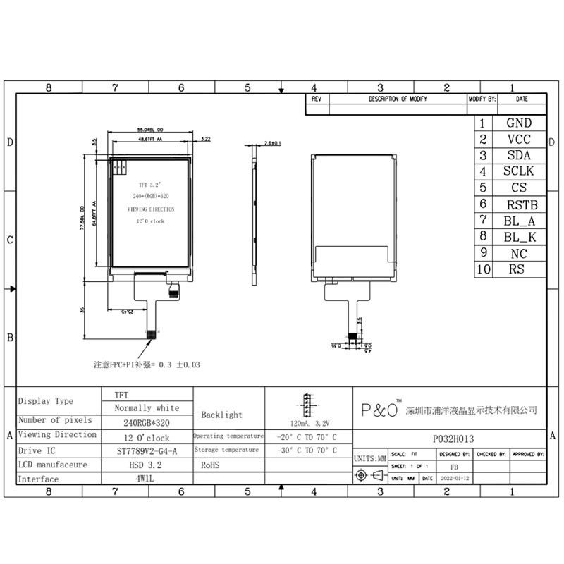 Polcd ST7789V 3,2 İnç 320x240 Dokunmatik LCD 4 Satır SPI Yüksek Parlaklıklı LCD Monitör