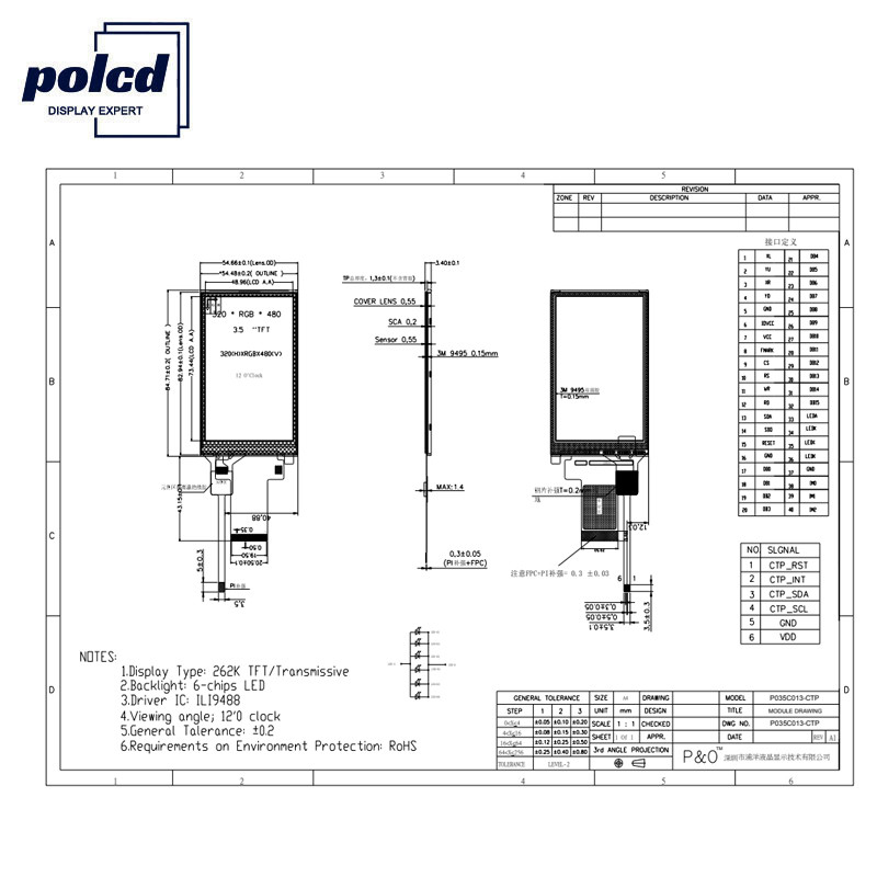 Tıbbi Uygulama için Polcd ST7796S 3.5 Lcd Tft Ekran Rgb RoHS 18 Bit Lcd