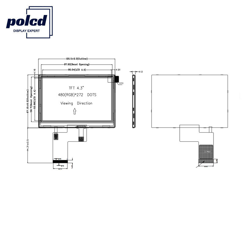 Polcd 4.3 İnç 480x272 Tft Lcd Ekran RGB 24 Bit Dokunmatik Ekran Lcd Ekran