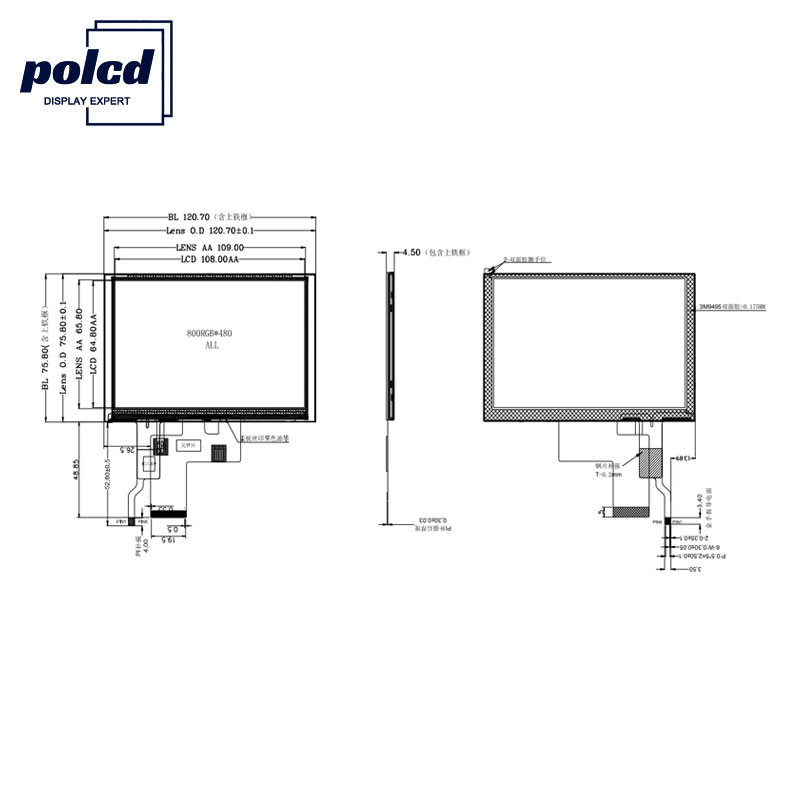 Ahududu Pi için Polcd ST7262E43 IPS TFT LCD Ekran 800X480 5 İnç Ekran